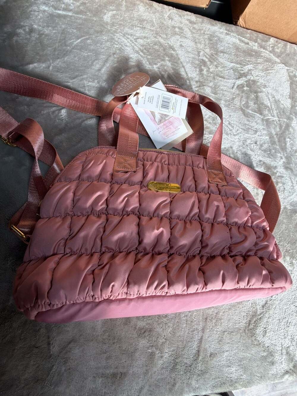 Jessica Simpson Ruffle Quilted Insulated Lunch Tote in Blush Coral
